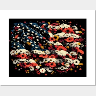 Floral American Flag Posters and Art